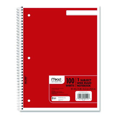 Spiral Notebook, 3-hole Punched, 1 Subject, Wide/legal Rule, Randomly Assorted Covers, 10.5 X 7.5, 100 Sheets