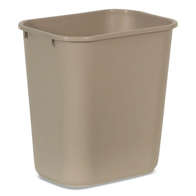 Deskside Plastic Wastebasket, Rectangular, 7 Gal, Beige