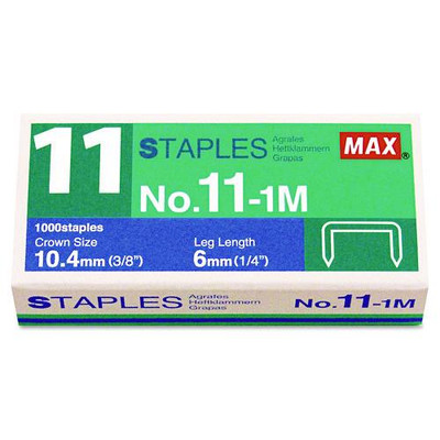 No. 11 Mini Staples, 0.25" Leg, 0.38" Crown, Steel, 1,000/box