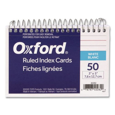Spiral Index Cards, Ruled, 3 X 5, White, 50/pack