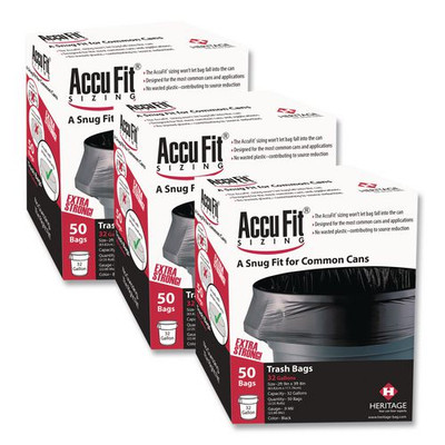 Linear Low Density Can Liners With Accufit Sizing, 55 Gal, 1.3 Mil, 40" X 53", Black, 150/carton