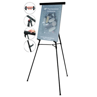 Telescoping Tripod Display Easel, Adjusts 35" To 64" High, Metal, Black Telescoping Tripod Display Easel, Adjusts 35" To 64" High, Metal, Black