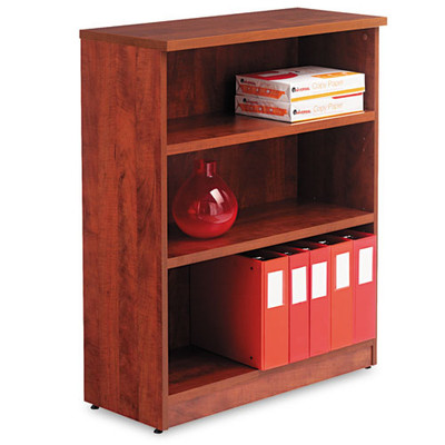 Alera Valencia Series Bookcase, Three-shelf, 31.75w X 14d X 39.38h, Med Cherry Alera Valencia Series Bookcase, Three-shelf, 31.75w X 14d X 39.38h, Med Cherry
