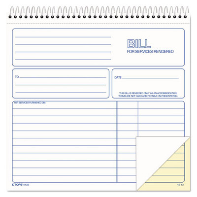 Spiralbound Service Invoices, Two-part Carbonless, 8.5 X 7.75, 1/page, 50 Forms