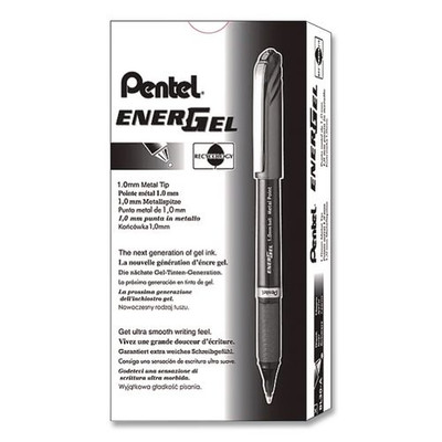 Energel Nv Gel Pen, Stick, Bold 1 Mm, Black Ink, Black Barrel, Dozen