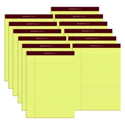 Docket Gold Ruled Perforated Pads, Wide/legal Rule, 50 Canary-yellow 8.5 X 11.75 Sheets, 12/pack