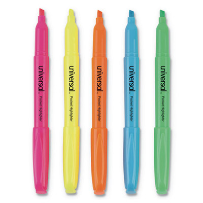 Pocket Highlighters, Assorted Ink Colors, Chisel Tip, Assorted Barrel Colors, 5/set Pocket Highlighters, Assorted Ink Colors, Chisel Tip, Assorted Barrel Colors, 5/set