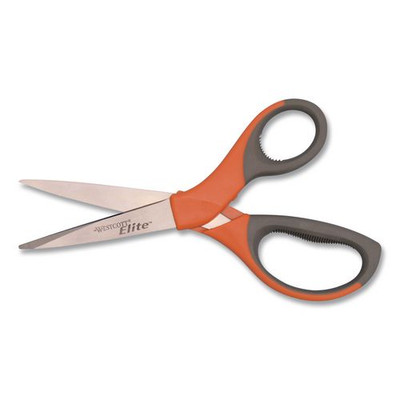 Elite Series Stainless Steel Shears, 8" Long, 3.5" Cut Length, Orange Straight Handle