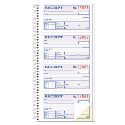 Money/rent Receipt Spiral Book, Two-part Carbonless, 2.75 X 4.75, 4/page, 200 Forms Money/rent Receipt Spiral Book, Two-part Carbonless, 2.75 X 4.75, 4/page, 200 Forms