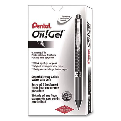Oh! Gel Pen, Retractable, Medium 0.7 Mm, Black Ink, Black Barrel, Dozen