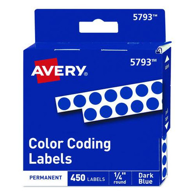 Handwrite-only Permanent Self-adhesive Round Color-coding Labels In Dispensers, 0.25" Dia., Dark Blue, 450/roll, (5793)
