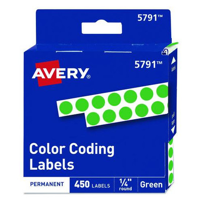 Handwrite-only Permanent Self-adhesive Round Color-coding Labels In Dispensers, 0.25" Dia., Green, 450/roll, (5791)