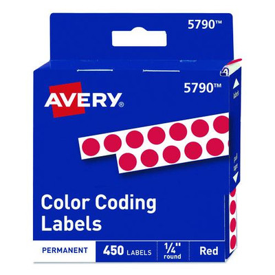 Handwrite-only Permanent Self-adhesive Round Color-coding Labels In Dispensers, 0.25" Dia., Red, 450/roll, (5790)