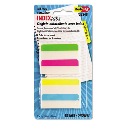 Write-on Index Tabs, 1/5-cut Tabs, Assorted Colors, 2" Wide, 48/pack