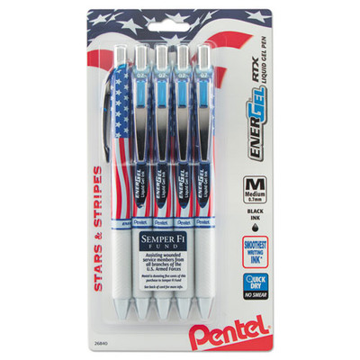 Energel Rtx Gel Pen, Retractable, Medium 0.7 Mm, Black Ink, Red/white/blue Barrel, 5/pack Energel Rtx Gel Pen, Retractable, Medium 0.7 Mm, Black Ink, Red/white/blue Barrel, 5/pack