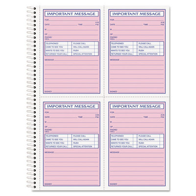 Telephone Message Book, Fax/mobile Section, Two-part Carbonless, 5.5 X 3.88, 4/page, 200 Forms