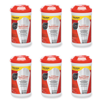 No-rinse Sanitizing Multi-surface Wipes, Unscented, White, 95/container, 6/carton