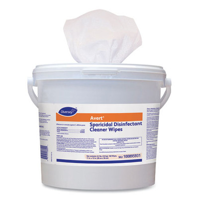 Avert Sporicidal Disinfectant Cleaner Wipes, 11 X 12, Chlorine Scent, 160/canister, 4/carton
