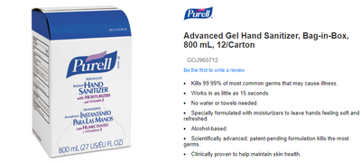 Advanced Gel Hand Sanitizer, Bag-in-Box, 800 mL, 12/Carton Advanced Gel Hand Sanitizer, Bag-in-Box, 800 mL, 12/Carton