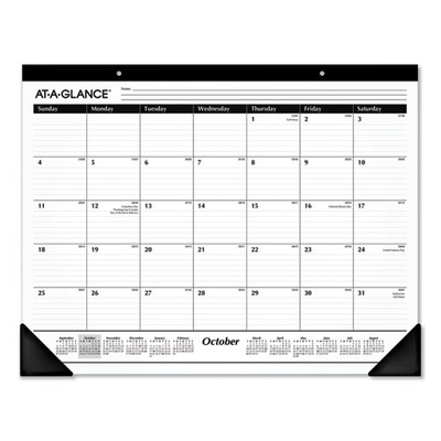 Academic Year Ruled Desk Pad, 21.75 X 17, White Sheets, Black Binding, Black Corners, 16-month (sept To Dec): 2022 To 2023