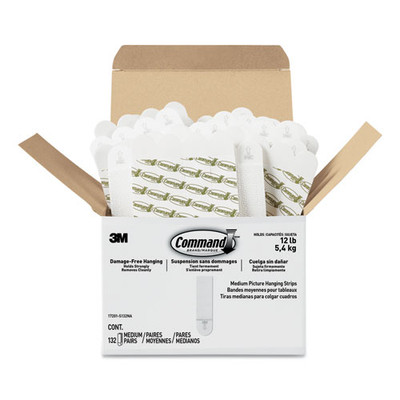 Picture Hanging Strips, Value Pack, Medium, Removable, Holds Up To 12 Lbs, 0.75 X 2.75, White, 132 Pairs/pack Picture Hanging Strips, Value Pack, Medium, Removable, Holds Up To 12 Lbs, 0.75 X 2.75, White, 132 Pairs/pack