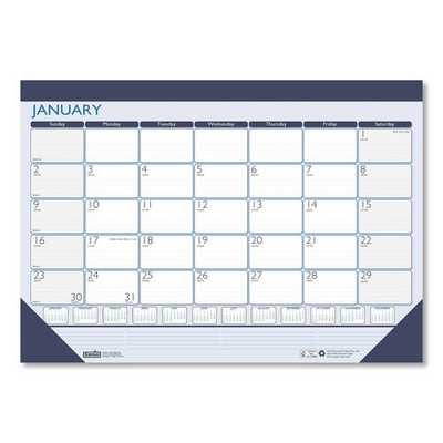 Recycled Contempo Desk Pad Calendar, 18.5 X 13, White/blue Sheets, Black Binding, Black Corners, 12-month (jan To Dec): 2022