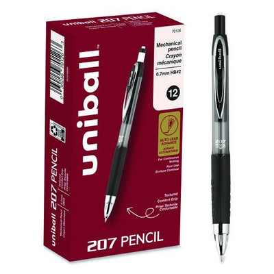 207 Mechanical Pencil, 0.7 Mm, Hb (#2), Black Lead, Black Barrel, Dozen