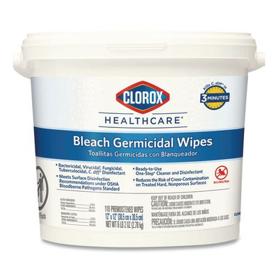 Bleach Germicidal Wipes, 12 X 12, Unscented, 110/bucket