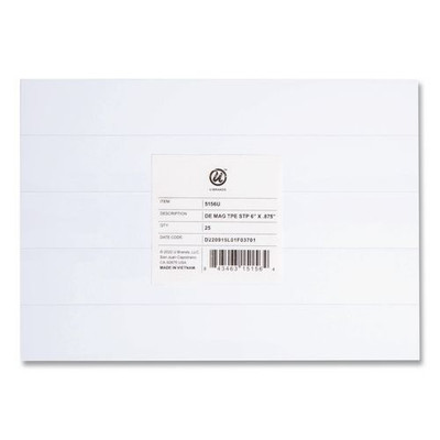 Dry Erase Magnetic Tape Strips, 6" X 0.88", White, 25/pack