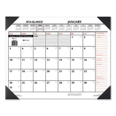 Two-color Monthly Desk Pad Calendar, 22 X 17, White Sheets, Black Corners, 12-month (jan To Dec): 2022