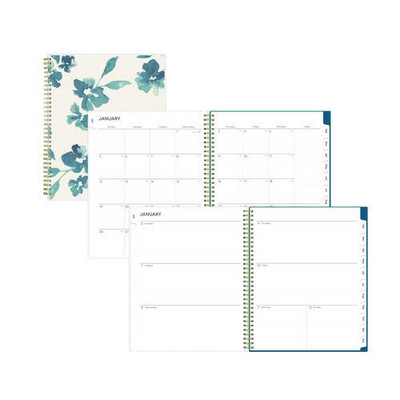 Bakah Blue Weekly/monthly Planner, Bakah Blue Floral Artwork, 11 X 8.5, Blue/white Cover, 12-month (jan To Dec): 2022