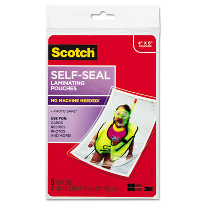 Self-sealing Laminating Pouches, 9.5 Mil, 4.38" X 6.38", Gloss Clear, 5/pack Self-sealing Laminating Pouches, 9.5 Mil, 4.38" X 6.38", Gloss Clear, 5/pack