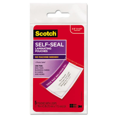 Self-sealing Laminating Pouches, 12.5 Mil, 2.81" X 4.5", Gloss Clear, 5/pack Self-sealing Laminating Pouches, 12.5 Mil, 2.81" X 4.5", Gloss Clear, 5/pack