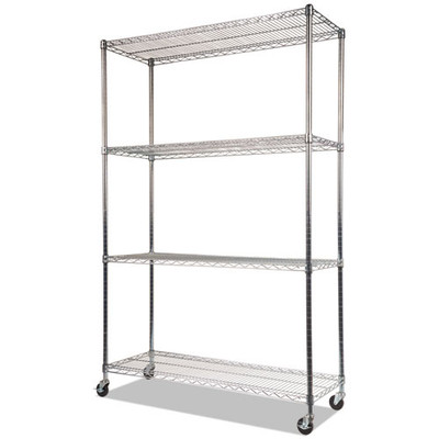 Nsf Certified 4-shelf Wire Shelving Kit With Casters, 48w X 18d X 72h, Silver Nsf Certified 4-shelf Wire Shelving Kit With Casters, 48w X 18d X 72h, Silver