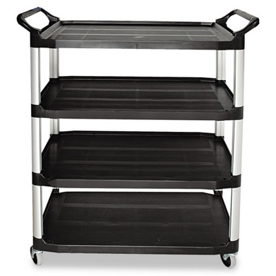 Open Sided Utility Cart, Four-shelf, 40.63w X 20d X 51h, Black Open Sided Utility Cart, Four-shelf, 40.63w X 20d X 51h, Black