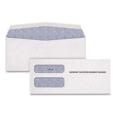 1099 Double Window Envelope, Commercial Flap, Gummed Closure, Contemporary Seam, 3.75 X 8.75, White, 24/pack