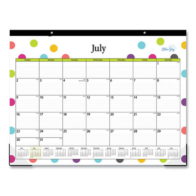 Teacher Dots Academic Desk Pad, 22 X 17, Black Binding, Clear Corners, 12-month (july To June): 2022 To 2023