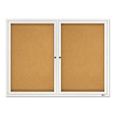 Enclosed Bulletin Board, Natural Cork/fiberboard, 48 X 36, Silver Aluminum Frame