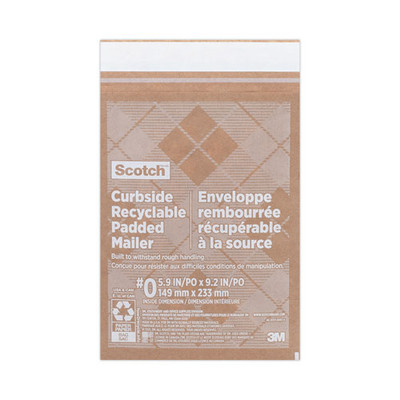 Curbside Recyclable Padded Mailer, #0, Self-adhesive Closure, Interior Dimensions: 5.9 X 9.2, Natural Kraft, 100/carton