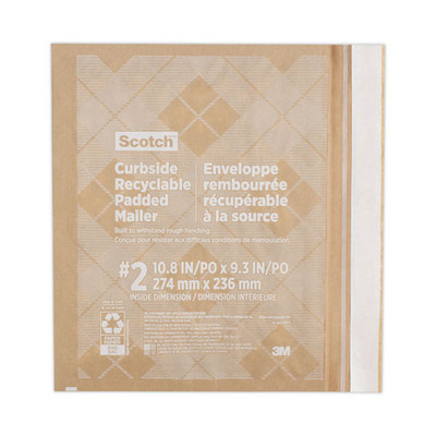 Curbside Recyclable Padded Mailer, #2, Self-adhesive Closure, Interior Dimensions: 10.8 X 9.3, Natural Kraft, 100/carton