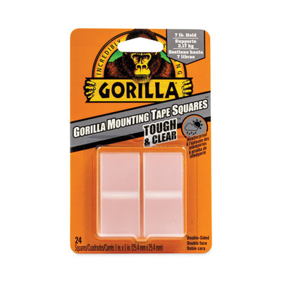 Tough And Clear Double-sided Mounting Tape, Holds Up To 0.58 Lb Per Pair (up To 7 Lb Per 24), 1" X 1", Clear, 24/pack Tough And Clear Double-sided Mounting Tape, Holds Up To 0.58 Lb Per Pair (up To 7 Lb Per 24), 1" X 1", Clear, 24/pack