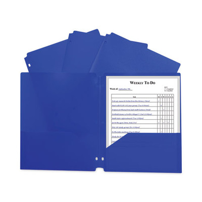 Two-pocket Heavyweight Poly Portfolio Folder, 3-hole Punch, 11 X 8.5, Blue, 25/box - VISCLI33935BX