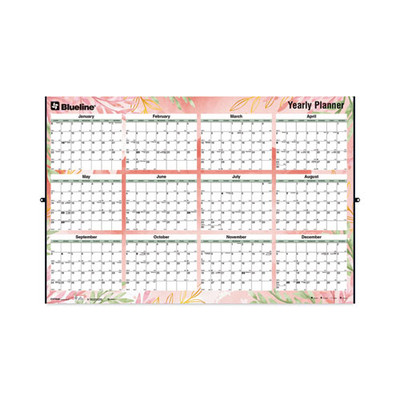 Yearly Laminated Wall Calendar, Autumn Leaves Watercolor Artwork, 36 X 24, White/sand/orange Sheets, 12-month (jan-dec): 2023