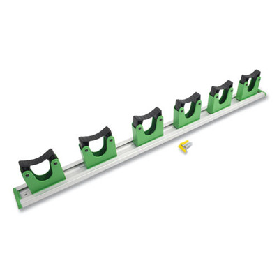 Hang Up Cleaning Tool Holder, 28w X 3.15d X 2.17h, Silver/green Hang Up Cleaning Tool Holder, 28w X 3.15d X 2.17h, Silver/green