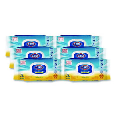 Disinfecting Wipes, Easy Pull Pack, 1-ply, 8 X 7, Lemon Scent, White, 75 Towels/box, 6 Boxes/carton