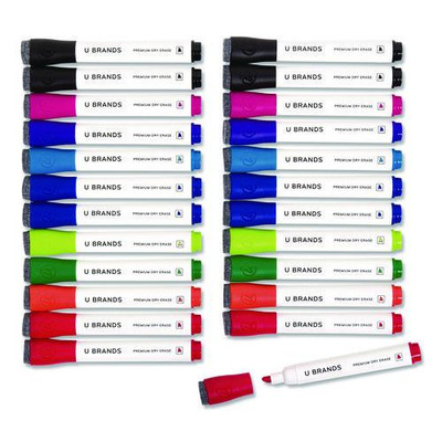 Chisel Tip Low-odor Dry-erase Markers With Erasers, Broad Chisel Tip, Assorted Colors, 24/pack - VISUBR2929U0112