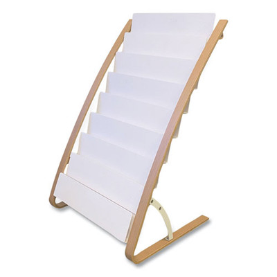 Literature Floor Display Rack, 22.8 X 19.69 X 36.61, White/woodgrain Literature Floor Display Rack, 22.8 X 19.69 X 36.61, White/woodgrain