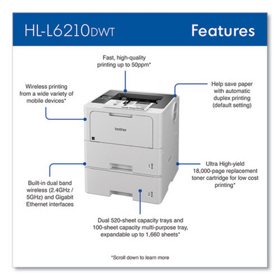 Hl-l6210dwt Business Monochrome Laser Printer With Dual Paper Trays