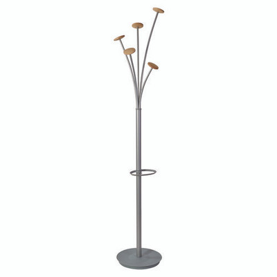 Festival Coat Stand With Umbrella Holder, Five Knobs, 13.97 X 14 X 73.62, Gray Festival Coat Stand With Umbrella Holder, Five Knobs, 13.97 X 14 X 73.62, Gray