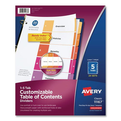 Customizable Toc Ready Index Multicolor Dividers, 5-tab, Letter, 24 Sets